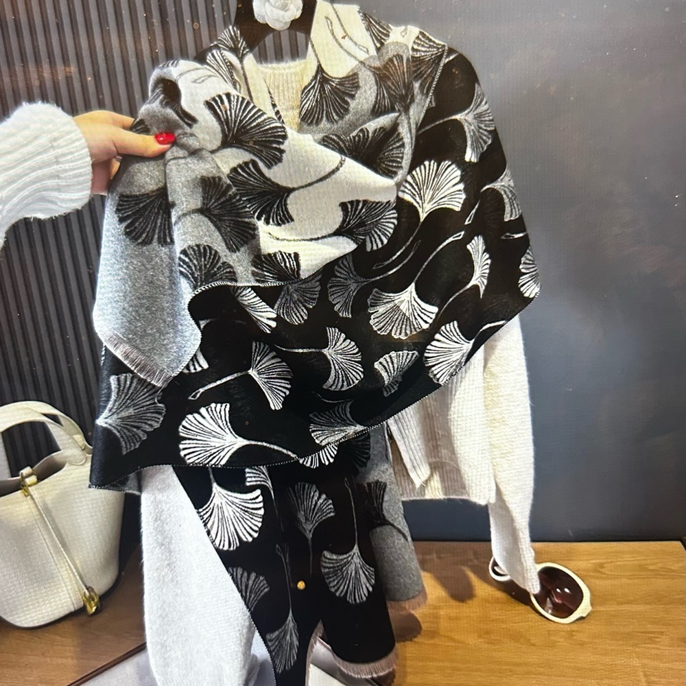 Black/Gray Two Tone Ginkgo Reversible Wrap by Winding River